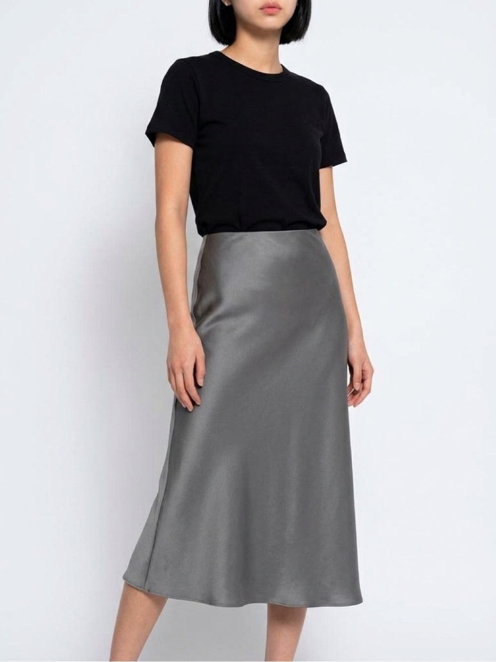 Zara Satin Midi Skirt - Dark Gray - Med